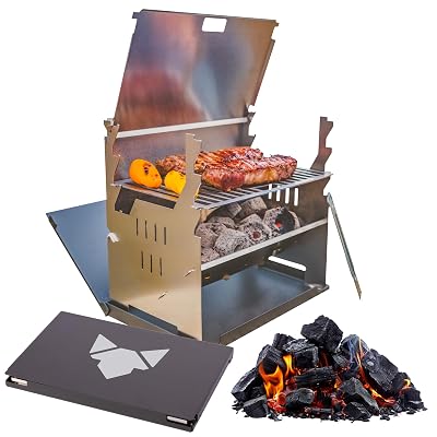 FENNEK Grill – mobiler, steckbarer Holzkohle-Grill aus Edelstahl mit Kohlekamin, Made in Germany
